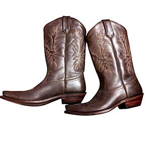 Brown Leather Cowgirl Boots with Floral Detail, Size 9 Women's Western Boot